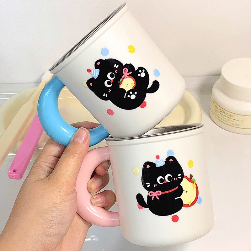 可爱小猫漱口杯情侣洗漱杯316不锈钢防摔防霉抗菌卡通牙刷杯水杯
