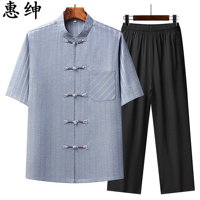 爷爷夏装唐装中老年人夏季衬衫男爸爸中式短袖中国风老年人衣服男,男装,唐装,淘宝优惠券,粉丝福利购,淘宝优惠卷