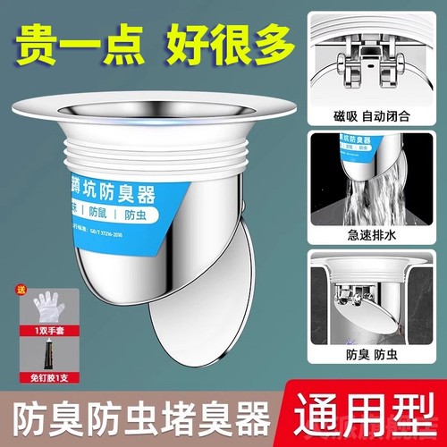 卫生间蹲便器堵孔洞塞厕所防臭堵臭器蹲坑式池盖密封防返臭味神器