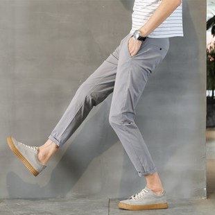 夏季新款男士休闲裤薄款修身百搭弹力裤子韩版潮流九分小裤脚男潮