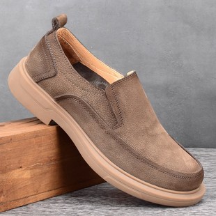 外贸男士皮鞋英伦真皮软底防滑厚底减震休闲一脚蹬男鞋开车懒人鞋