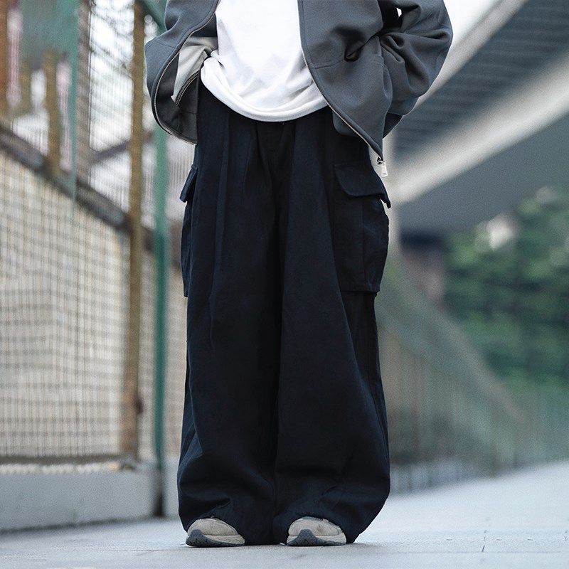 阿于呆日系廓形宽松多口袋工装裤男春秋情侣阔腿直筒休闲长裤女潮,男装,休闲裤,淘宝优惠券,粉丝福利购,淘宝优惠卷