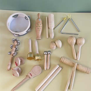 幼儿园奥尔夫打击乐器原木套装 玩具教具响板沙锤铃鼓三角铁双响筒