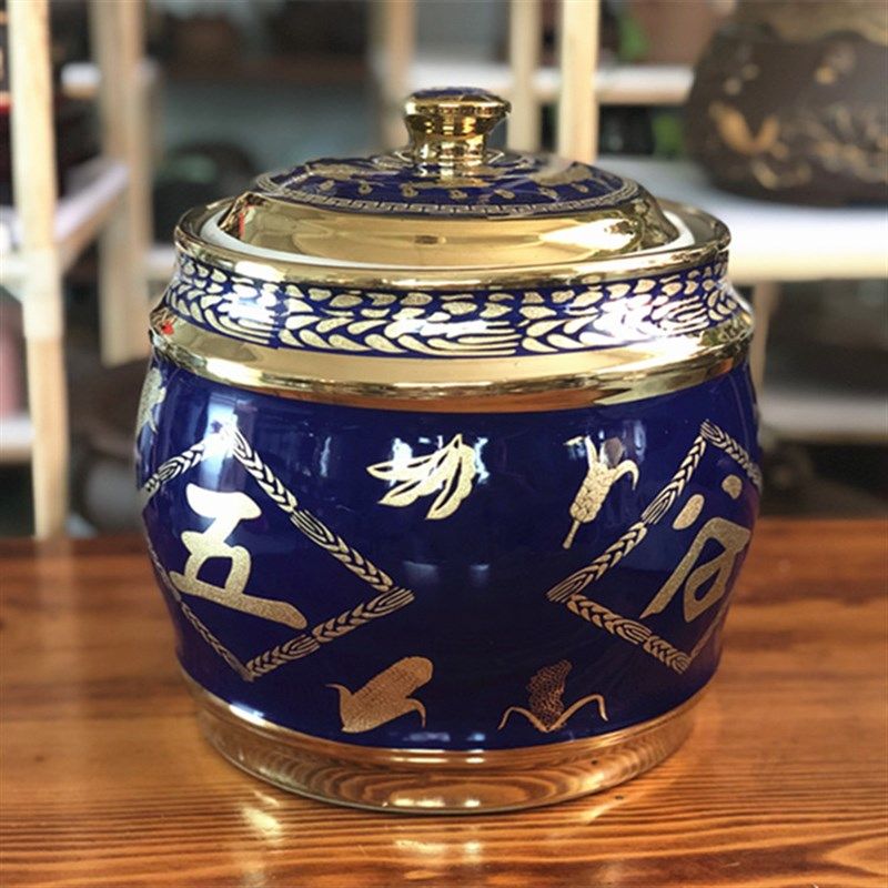 陶瓷米缸带盖家用小号储存米桶面粉10斤防潮防蛀密封招财五谷丰登,厨房/烹饪用具,米桶/米缸,淘宝优惠券,粉丝福利购,淘宝优惠卷