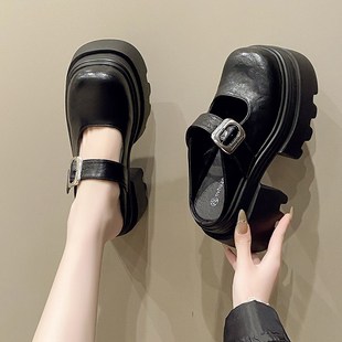 包头半拖鞋女夏季外穿2025新款时尚松糕厚底一脚蹬懒人鞋高跟凉拖