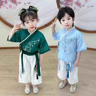 男童夏季汉服儿童古装国学服套装女童中式周岁礼服男宝宝唐装夏装