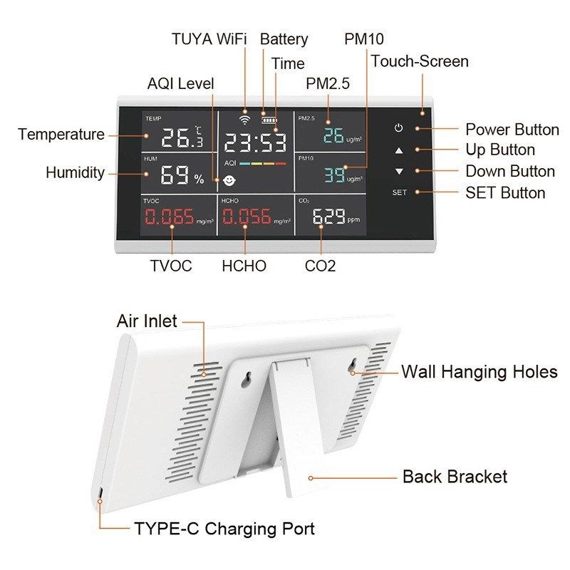 触摸屏多功能空气质量检测仪 粉尘 甲醛 二氧化碳Q检测仪  WIFI版