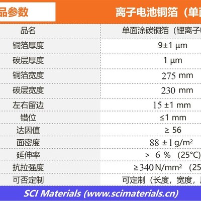 涂炭铜箔(宽275mm炭层宽230mm)涂碳铜箔锂电负极集流体