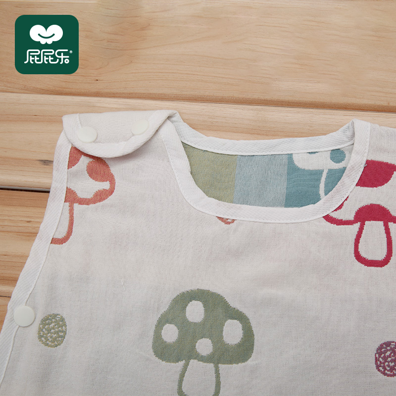 背心睡袋婴儿纱布蘑菇春秋薄款宝宝夏天睡衣纯棉护肚子防踢被夏季