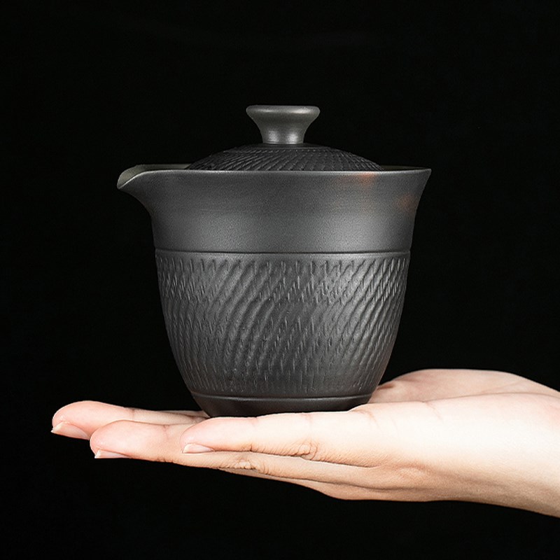 紫陶盖碗茶壶家用茶杯陶瓷大容量不烫手功夫茶具泡茶器单个手抓壶