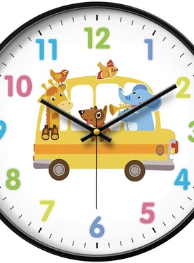 男孩卧室挂钟静音女孩子时钟挂墙小汽车可爱卡通长颈鹿儿童房钟表