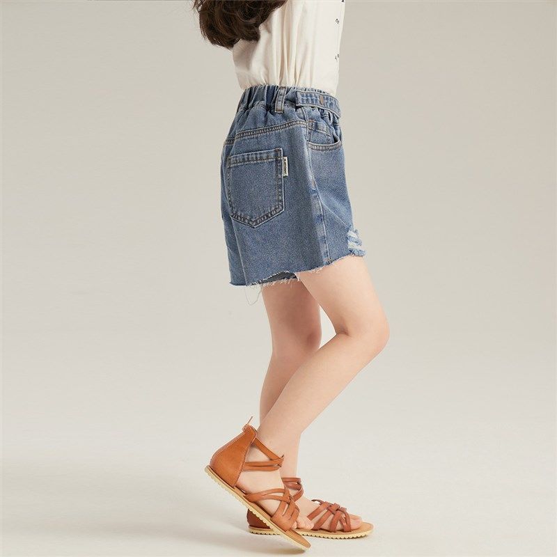 沫沫家童装夏装女童洋气长裤2024夏季新款儿童破洞牛仔短裤