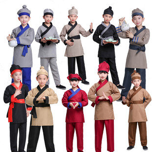 店小二跑堂儿童成人服装男女童古代农家丁演出服书童汉服古装舞台