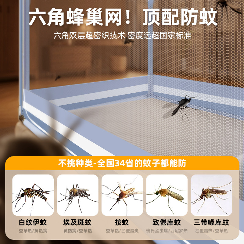 蚊帐可挂吊扇全罩式5新家用卧室婴儿童全底防蚊床帐风扇横杆