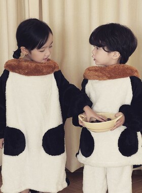 卡通企鹅亲子睡衣男女大人儿童秋冬季连体2023新款珊瑚绒小孩加厚