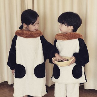 卡通企鹅亲子睡衣男女大人儿童秋冬季连体2023新款珊瑚绒小孩加厚