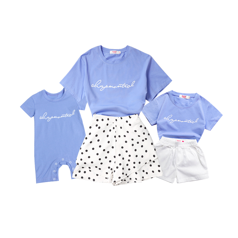 高端亲子装一家三口婴儿连体2021新款潮母子母女洋气夏季全家套装