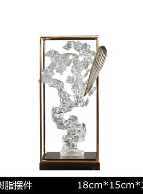 新中式铁艺禅意竹叶透明太湖石玄关墙柜置物柜博古架书房装饰摆件