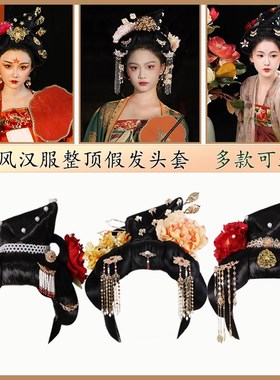 古风汉服假发配饰一体式头古装唐风贵妃皇后舞蹈演出发型饰品组合