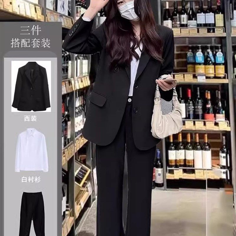 春装免烫宽松正装女套装大学生面试西装职业工作西服黑色气质外套