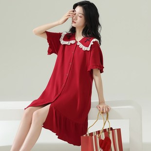 纯棉睡裙女士夏季2025年新款大红色喜庆睡衣女夏天吊带性感连衣裙