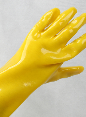 春蕾45厘米浸塑手套黄色耐油耐酸碱工业化工橡胶耐磨水产防油手套