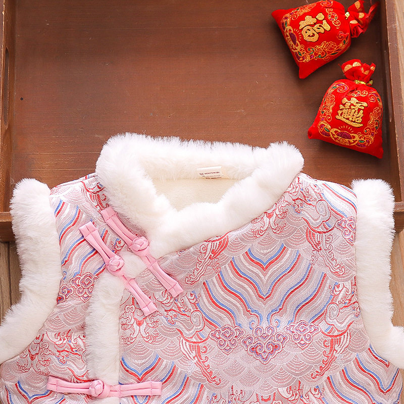 宝宝过年服唐装马甲加绒加厚婴儿新年装汉服男童女童国风拜年背心