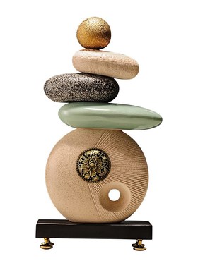 石来运转鹿摆件一对新中式客厅玄关鞋柜家居装饰品摆件办公室创意