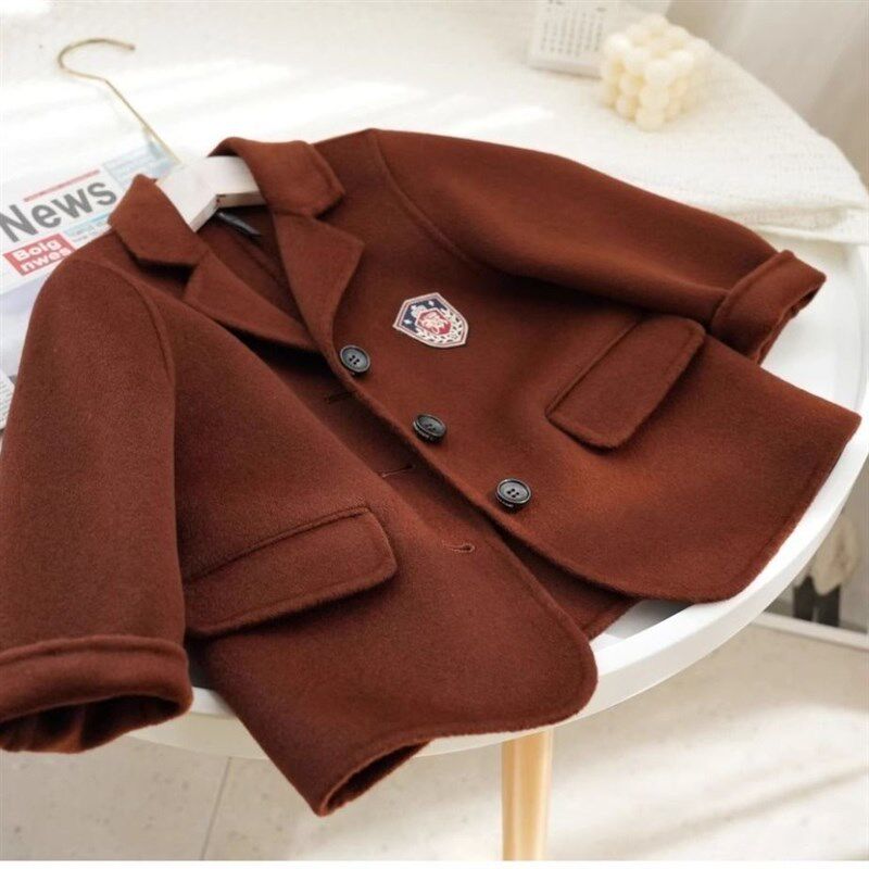儿童双面绒呢大衣24款短款秋冬男童女童复古加厚西装呢子外穿外套