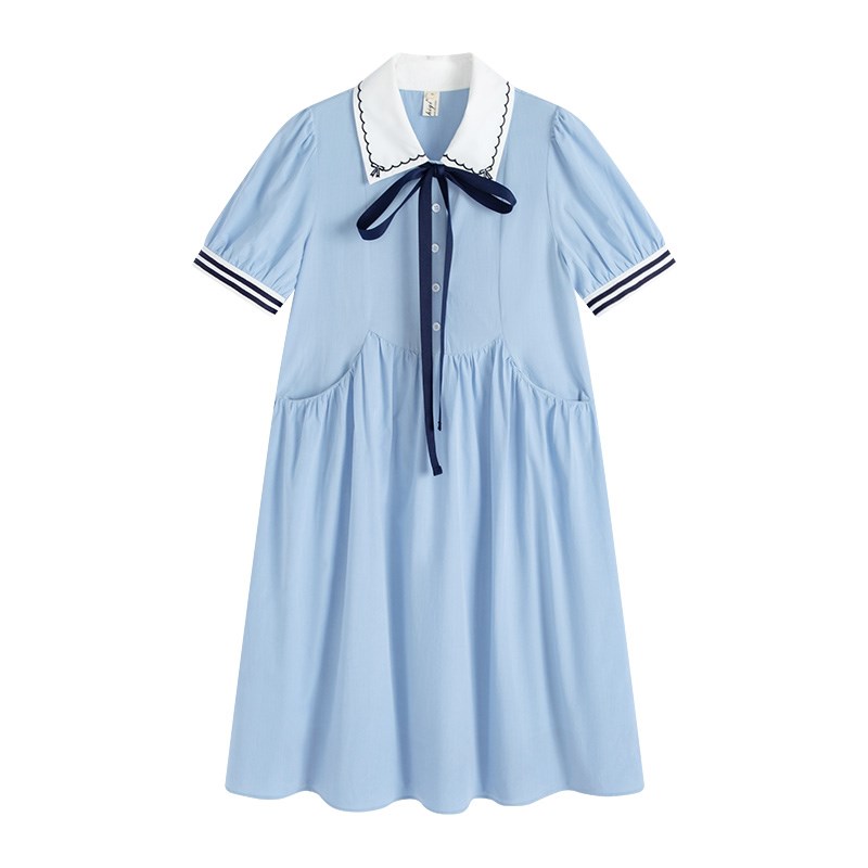 初中生连衣裙夏季新款2024学生大童中长裙子过膝高中生少女孩浅蓝