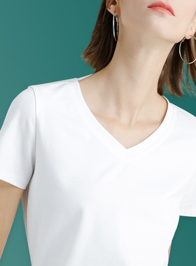 80支双面丝光棉修身简约白色短袖t恤女春夏2023年新款圆领打底衫