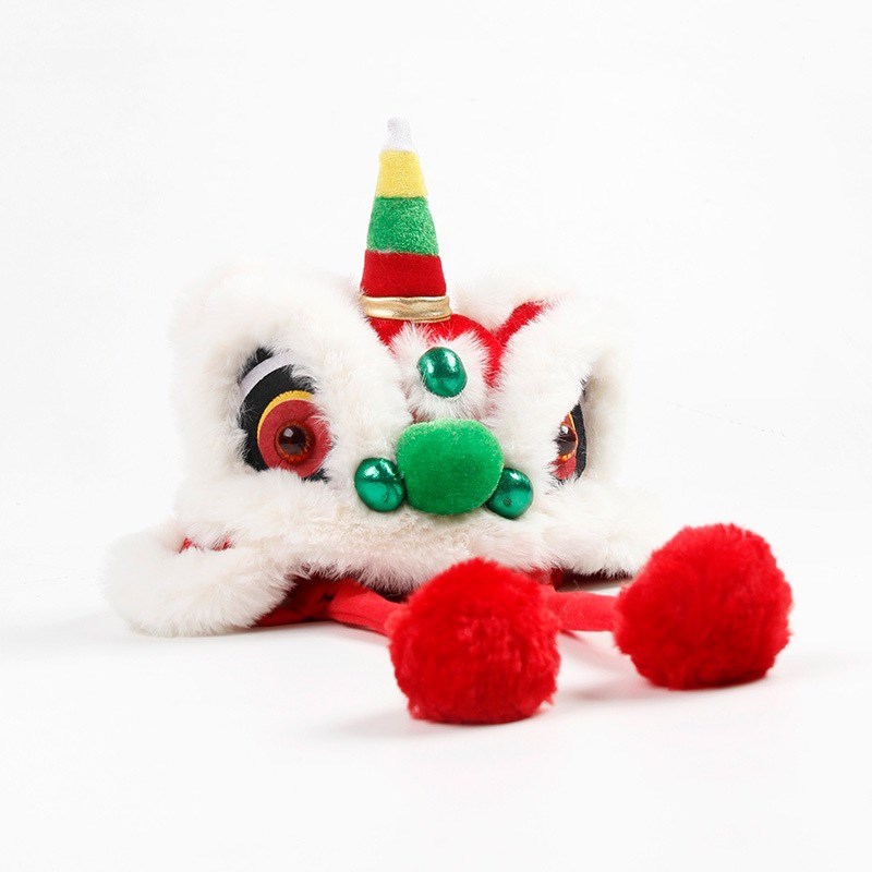 新年虎头帽醒狮帽宠物狗狗过年帽子头饰装扮拍照富贵猫咪醒狮披风