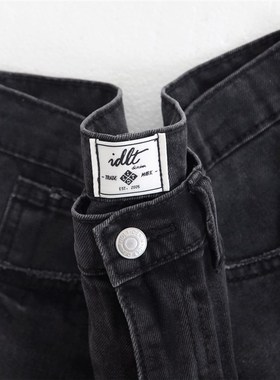 IDLT 毛边黑色牛仔短裤 夏季新款 黑色牛仔五分裤子中裤 水洗简约