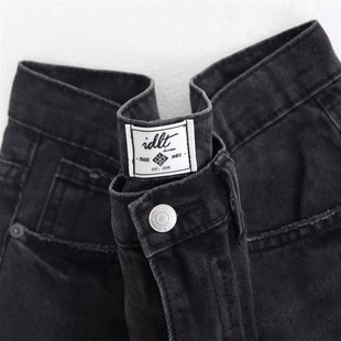 IDLT 毛边黑色牛仔短裤 夏季新款 黑色牛仔五分裤子中裤 水洗简约