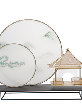 新中式创意抽象建筑摆件酒店样板房别墅售楼处家居玄关桌软装饰品