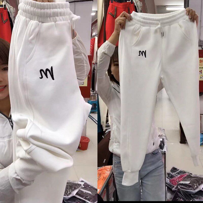 2023年冬季新款白色时尚百搭休闲裤女高腰加绒加厚小个子哈伦卫裤