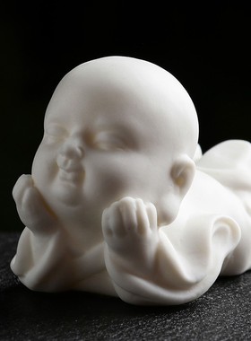 创意陶瓷人物摆件中国白白瓷茶玩茶宠花宠车载装饰品茶道花道配件