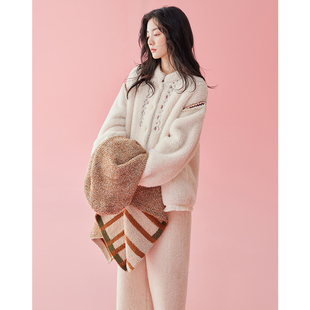 女士睡衣秋冬季珊瑚绒简约高级感中国风加厚法兰绒冬天家居服套装