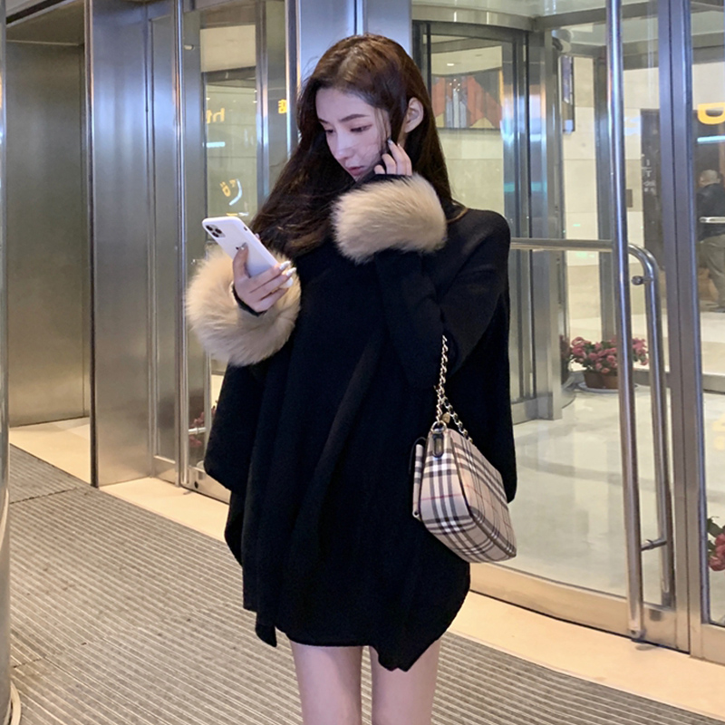 富家千金高领套头毛衣罩衫针织衫加厚宽松外套上衣披肩斗篷女春装