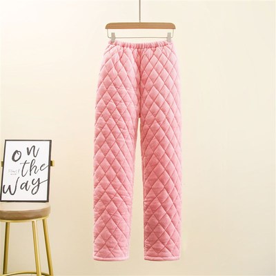 睡裤女冬季珊瑚绒三层夹棉加绒加厚裤子大码秋冬款男士保暖家居裤