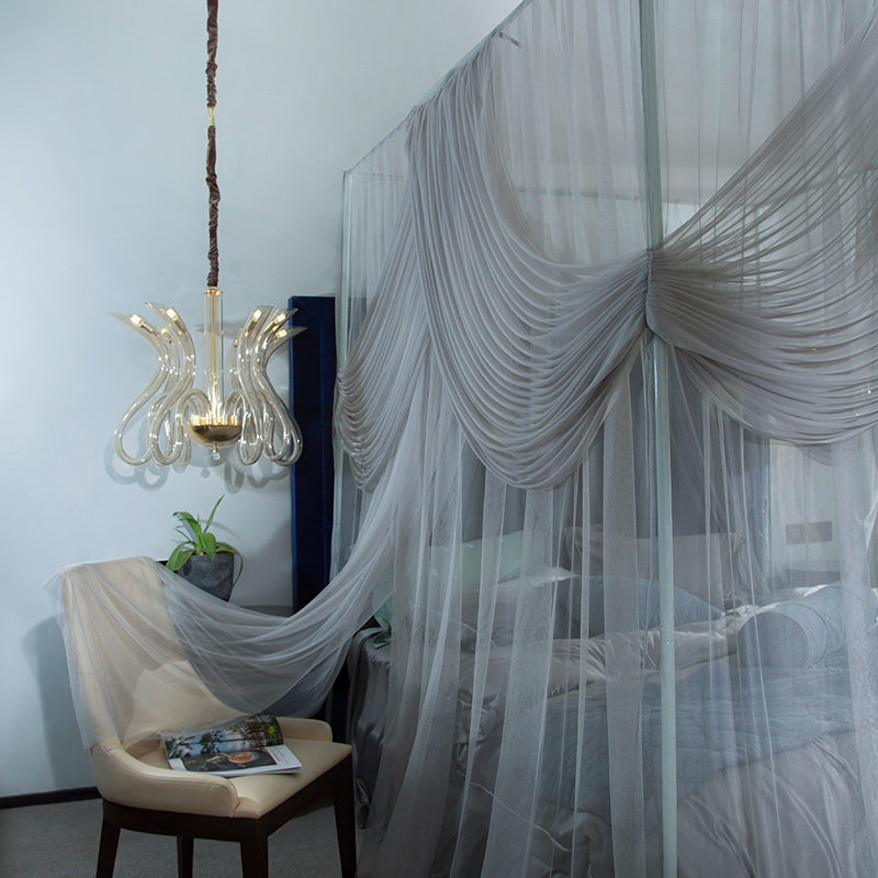 高档宫廷蚊帐家用2022新款三开门落地蚊帐加密帐纱加厚烤漆支架