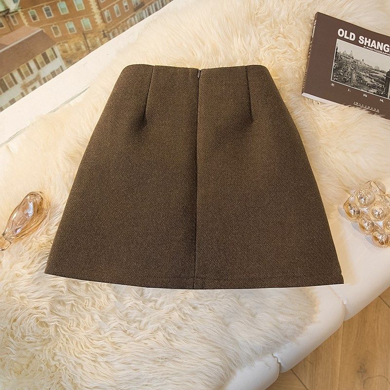羊毛呢西装半身裙女2024秋冬防走光高腰a字裙显瘦小个子短裙百搭