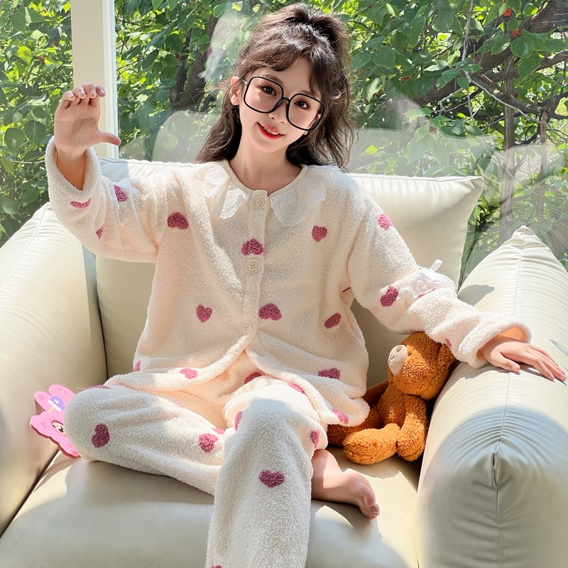 女童睡衣秋冬季2024新款女孩大童加厚珊瑚绒儿童法兰绒居家服女宝