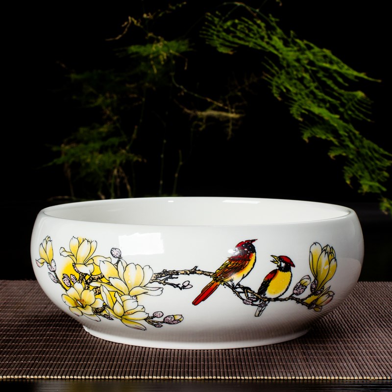 白色大号水仙花盆陶瓷无孔 睡莲碗莲铜钱草花盆多肉植物阳台