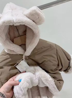 儿童秋冬季保暖加绒羽绒棉衣中小童01245岁宝宝加厚连帽铺棉外套