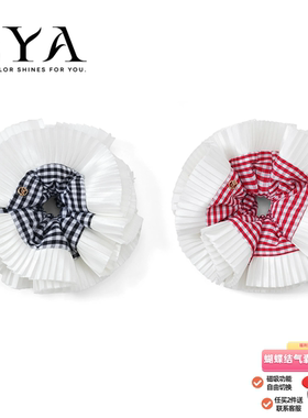 EYA（饰品）风琴褶皱花边格纹发圈高级感少女大肠头绳goodsquish