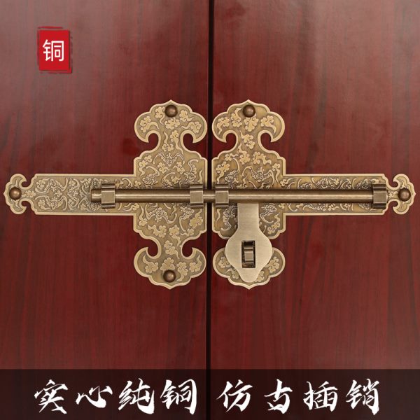 仿古纯铜门栓中式庭院花园大门插销老式全铜门扣门锁复古明装门闩