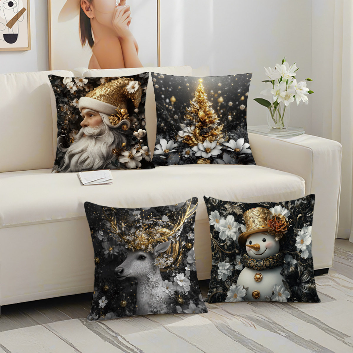 亚马逊跨境圣诞节麋鹿雪人靠垫枕套办公室卧室沙发装饰家用抱枕套