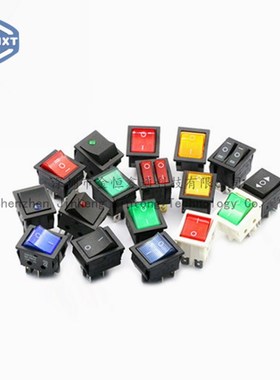 KCD4船型开关4脚6脚带灯大功率翘板电源复位按钮16A250V3档红绿色