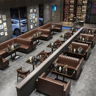 奶茶店桌椅酒吧清吧卡座西餐咖啡厅甜品烧烤火锅店工业风沙发组合